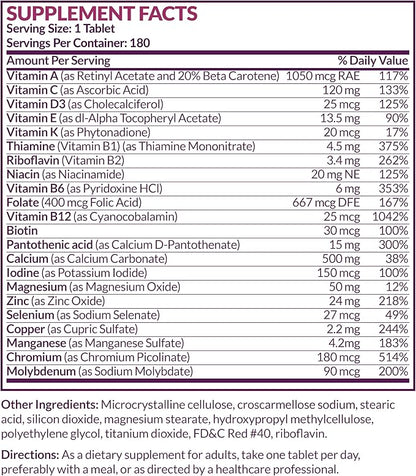 Futurebiotics Women's 50+ Multivitamin Once Daily 50, NON-GMO, 180 Tablets