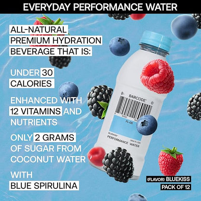 Barcode with Electrolytes, BLUEKISS (12 Pack) - Premium Hydration, No Added Sugar - Adaptogen-Powered Plant-Based Beverage - 12 Vitamins & Minerals for Immunity & Performance