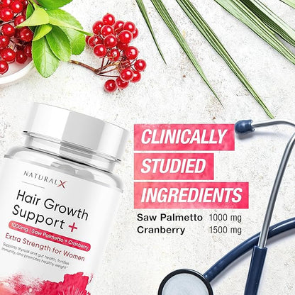 Saw Palmetto for Women - DHT Blocker Hair Growth Supplement - 1500mg Saw Palmetto with Cranberry for Anti-Hair Loss Support, Hair Vitamins for Thicker, Fuller Hair and Regrowth (30-Day Supply)