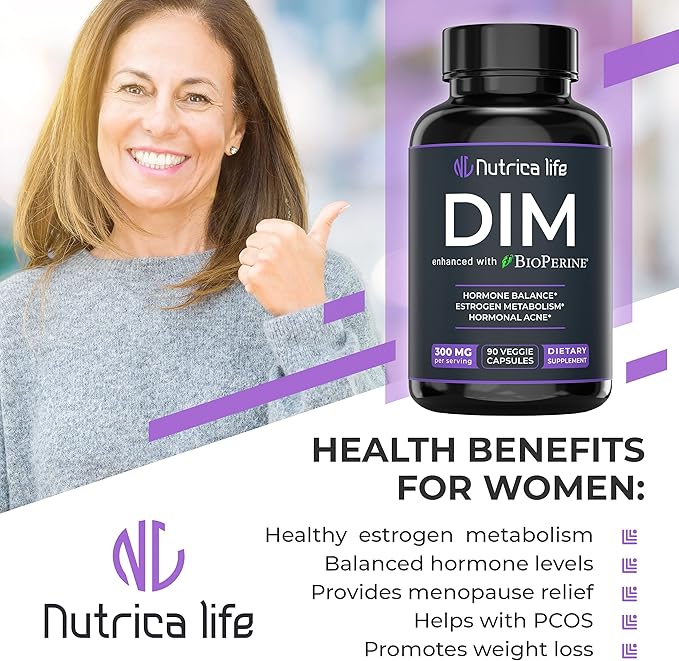 DIM Supplement 300mg - Diindolylmethane with Broccoli & BioPerine - Hormone Balance Support for Women & Men, Estrogen Metabolism, Menopause Relief & Hormonal Acne Control - 90 Vegan Caps