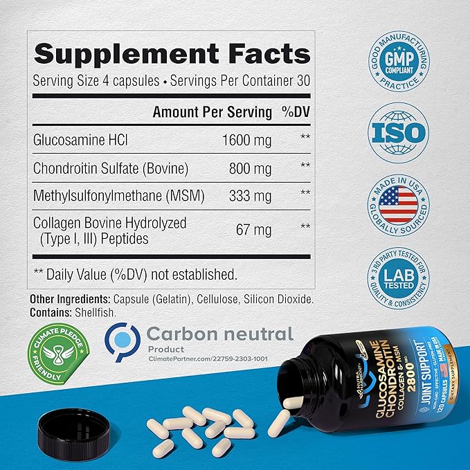 Glucosamine Chondroitin MSM Collagen 2800 mg 120 Capsules