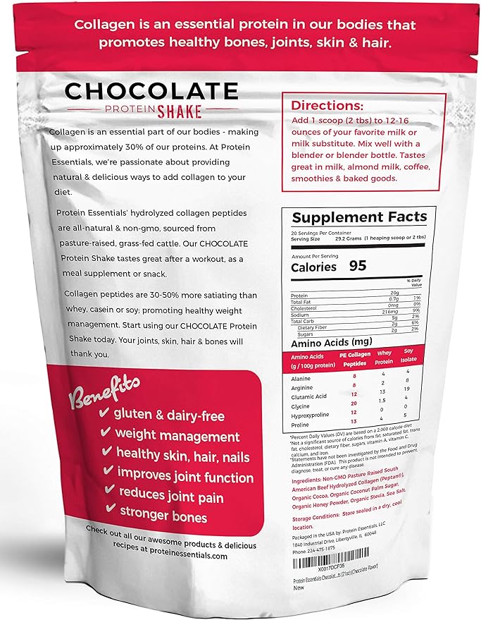 Collagen Peptides Powder (Chocolate), Grass-Fed, Paleo (21 oz)