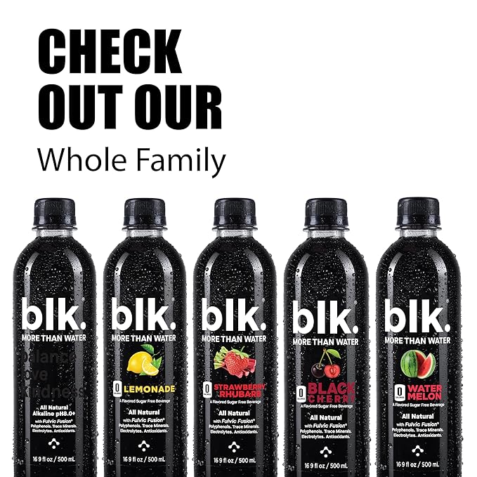 blk. Natural Alkaline Mineral Water Electrolyte Infused with Fulvic and Amino Acids, Zero Sugar Drink, Lemonade Flavored, 16.9 Ounce (500 mL), Pack of 12