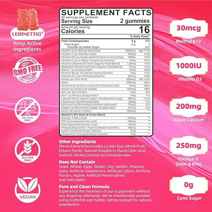 Multivitamin for Women Gummies for 40+ Omega-3,Niacinamide,B-Complex,Lutein,Iron,Choline, Phosphatidylserine,Vitamin D3 for Free,120 Count