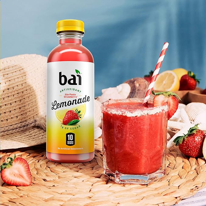 Bai Flavored Water, São Paulo Strawberry Lemonade, Antioxidant Infused Drinks, 18 Fluid Ounce Bottles, 6 Count