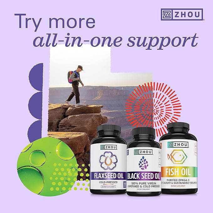 Zhou Organic Black Seed Oil | 100% Virgin Cold Pressed Omega 3 6 9 | Super Antioxidant for Immune Support, Joints, Digestion, Hair & Skin | Vegan, Gluten-Free, Non-GMO | 8oz