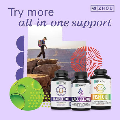 Zhou Organic Black Seed Oil | 100% Virgin Cold Pressed Omega 3 6 9 | Super Antioxidant for Immune Support, Joints, Digestion, Hair & Skin | Vegan, Gluten-Free, Non-GMO | 8oz