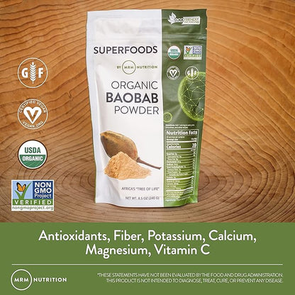 MRM Nutrition Organic Baobab Powder | Superfoods | Digestive Health | Antioxidant | 40 Servings