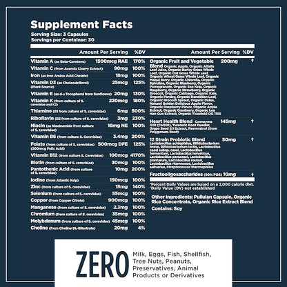 Multifood Whole Food Multivitamin with Probiotics, CoQ10, Turmeric,