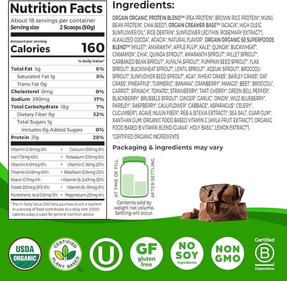 Orgain Organic Plant Based Protein + Superfoods Powder, 2.02 Pound (Pack of 1) - Packaging May Vary