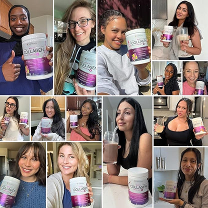 Multi Collagen Peptides Powder for Women and Men - Instant Dissolving Grass Fed Hydrolyzed Collagen Powder Drink Mix for Beautiful Hair Skin and Nails with Hyaluronic Acid and Vitamin C