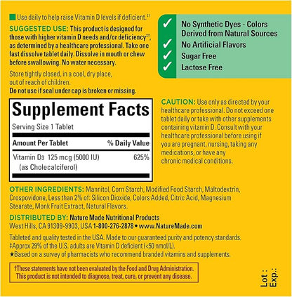Nature Made Extra Strength Vitamin D3 5000 IU (125 mcg), 70 Sugar 70 Day