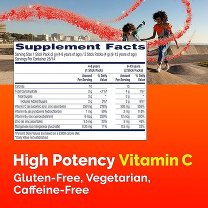 Emergen-C Kidz Crystals, Stocking Stuffer, On-the-Go Emergen-C Immune Support Supplement with Vitamin C, B Vitamins, Zinc and Manganese, Sparkly Strawberry - 56 Stick Packs