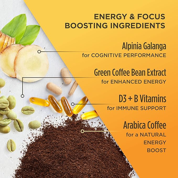 VitaCup Lightning Coffee Pods, for Memory & Focus w/ 2X Caffeine, Green Coffee Bean, B Vitamins, D3, Strong Dark Roast Coffee, Recyclable Single Serve Pod Compatible with Keurig K-Cup Brewers,32 Ct
