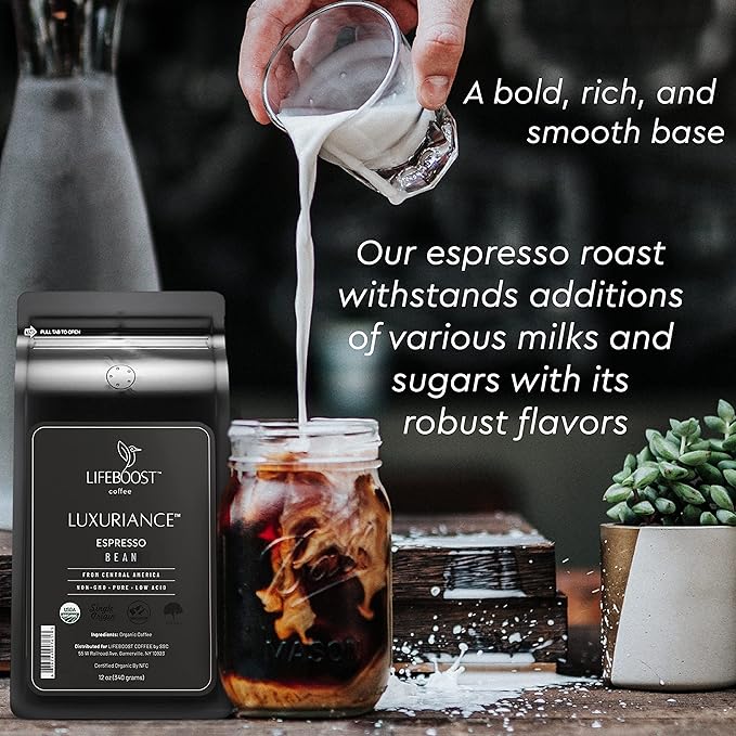 Lifeboost Coffee Espresso Whole Beans Coffee - Low Acid Single Origin USDA Organic Coffee - Non-GMO Espresso Coffee Third Party Tested For Mycotoxins & Pesticides (Espresso Whole Bean 12oz x 3 pack)