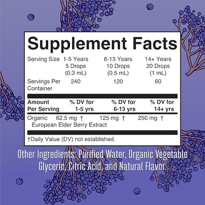 MaryRuth Organics Elderberry Syrup Extra Strength, USDA Organic Elderberry, Sugar Free Adults & Kids Immune Support Supplement for Ages 1+, Clean Label Project Verified®, Vegan, Gluten Free, 2 Fl Oz