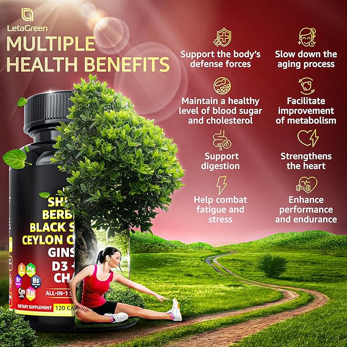 Pure Himalayan Shilajit Capsules 10,000mg 1000mg Berberine 2000mg Cinnamon 1000mg Ginseng 1000mg Chaga 500mg (120 (120 Count) All-in-1 Fulvic