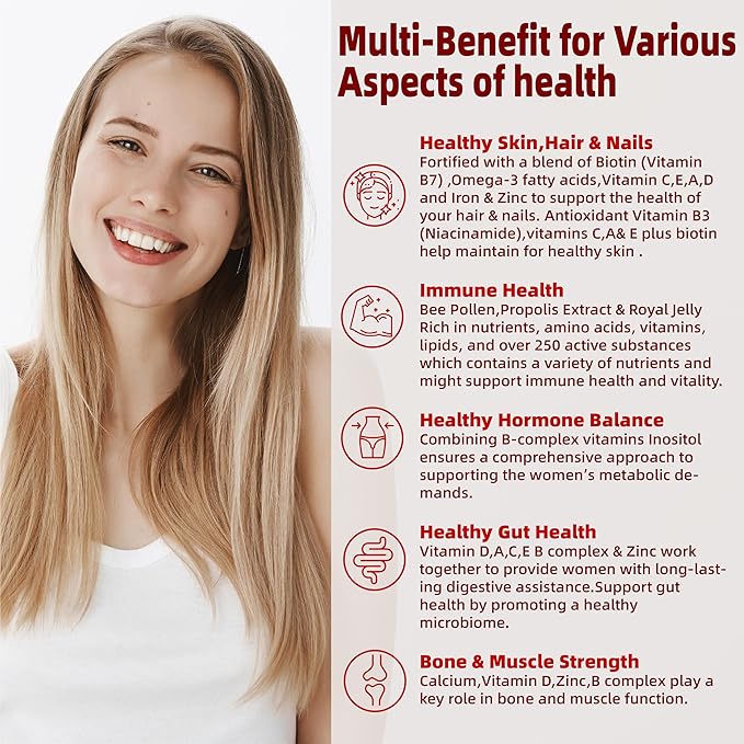 Multivitamin For Her 50+ with No Iron A,C,D3,E,B6,B12&Zinc,Probiotics,Alage Calcium 50+ Multivitamin Free,120 Count