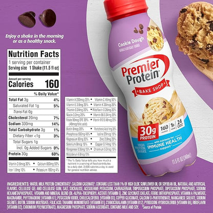 Premier Protein Shake, Cookie Dough, 11.5 (12 Pack), 30g Protein, 1g Sugar, 3g Carbs