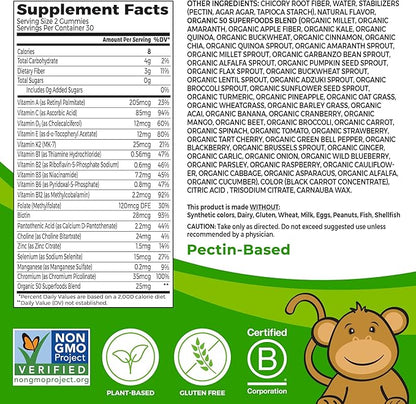Orgain Kids Sugar Free Multivitamin Gummies, 50 Superfoods, 15 Vitamins 3g of 4+, 1 1 Month (60 Gummies)