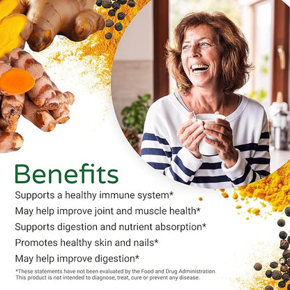 Feelgood Superfoods Fortified Turmeric Powder - Vegan Turmeric Supplement with Black Pepper Extract - Offers Cardiovascular, Joint, Digestive & Immune Support - 7 oz