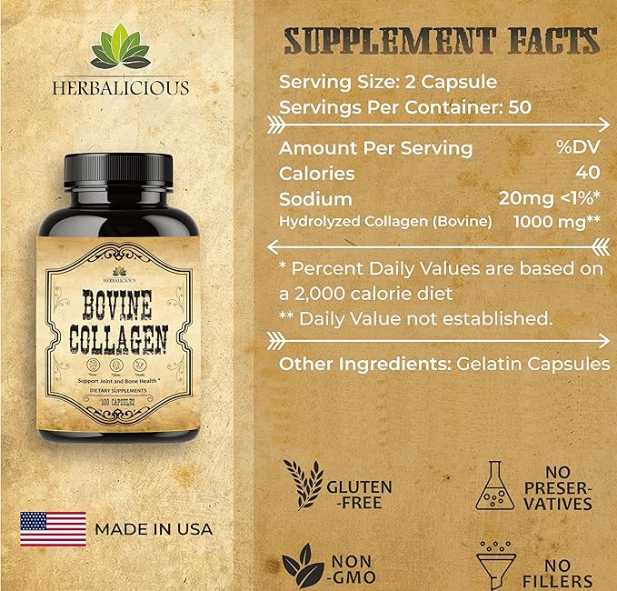Bovine Collagen Supplements for Men and 100 Capsules