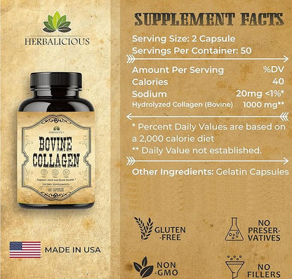 Bovine Collagen Supplements for Men and 100 Capsules