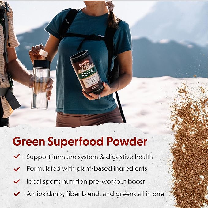 Barlean's Chocolate Greens Powder, Daily Fruits and Veggies Superfood Supplement, Green Antioxidant Blend and Fiber Super Power Smoothie Mix, 9.52 oz