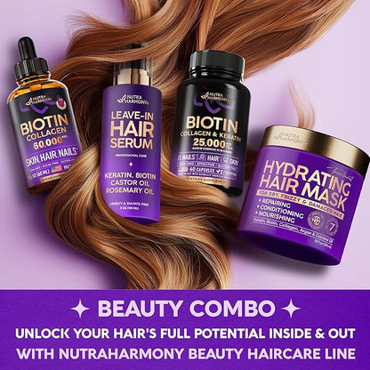 Biotin | Collagen | Keratin - 25000 mcg B2 | B3 | B6 | B7 - 60 Capsules
