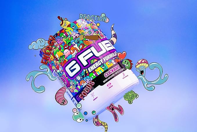 G Fuel Clickbait Energy Drink Powder, Pre Workout Caffeine Mix for Gaming, Sugar Free Focus Amino, Vitamin + Antioxidants, 9.8oz (Cherry Pomegranate, 40 Servings)