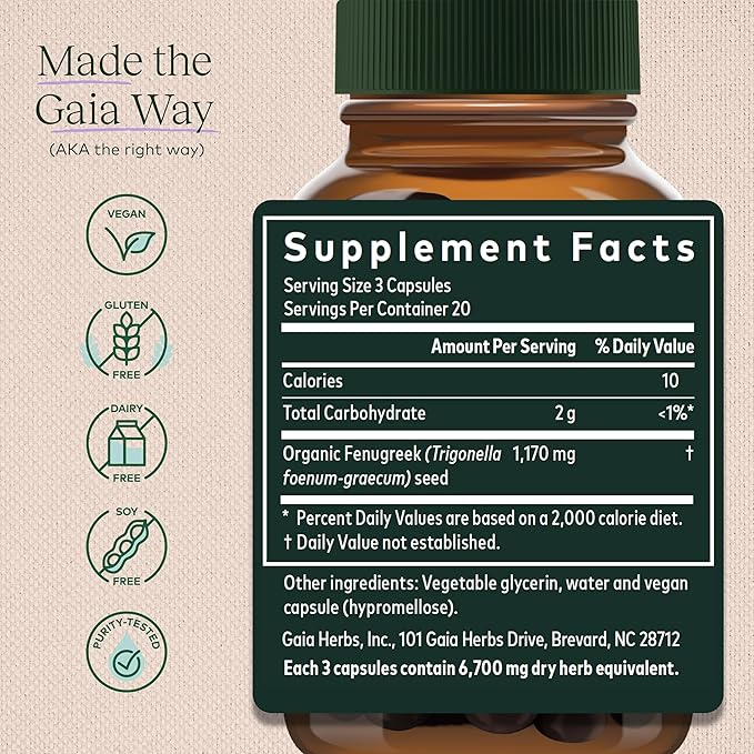 Gaia Herbs Fenugreek Seed 60 Vegan 15-Day Supply)