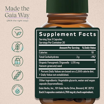 Gaia Herbs Fenugreek Seed 60 Vegan 15-Day Supply)