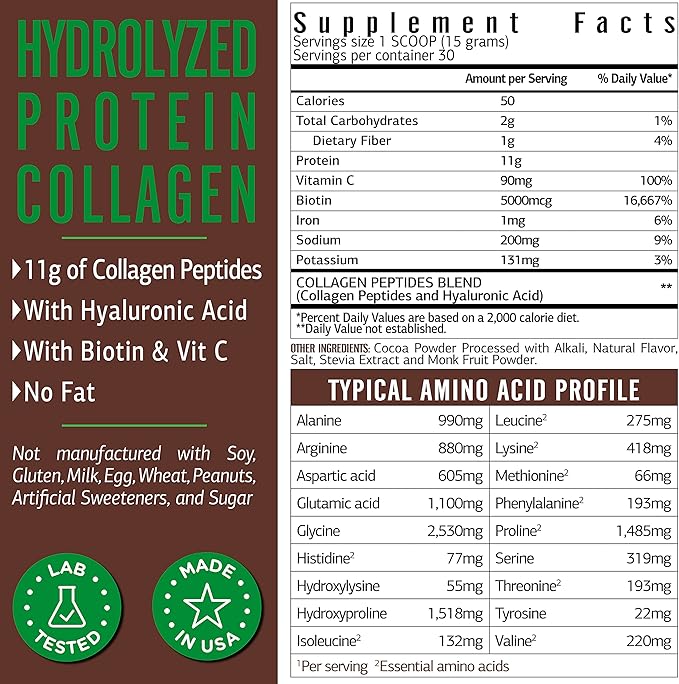 Chocolate Collagen Powder. Collagen with Hyaluronic 1 and 3.