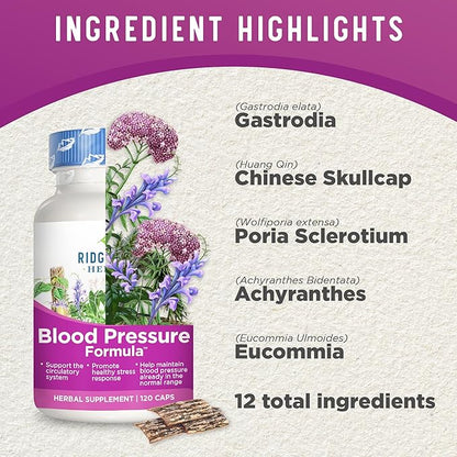 RidgeCrest Herbals Blood Pressure Herbal Formula, 12 Herbs, (120 Count)