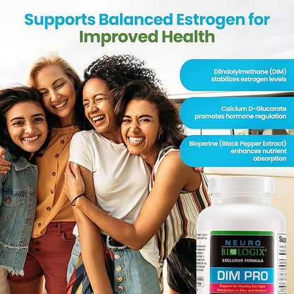 DIM Pro for Optimal Estrogen Metabolism Support – Promotes Balanced Estrogen Levels for Men & Women – Contains DIM, Calcium D-Glucarate, Bioperine for Hormone Balance & Nutrient Absorption Support