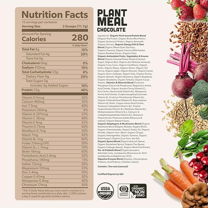 Plant Meal Replacement Shake 25g of 76+ Organic 15 Servings