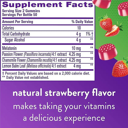 Vitafusion Max Strength Melatonin Gummy Supplements, 10 mg 1 Gummy 50 Day 100 Count