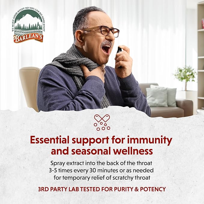 Barlean's 2 Pack Olive Leaf Complex Throat Spray with Peppermint, Lemon, and Sage for Itchy Throat Relief, Immune Support Supplement, Liquid Blended Extract, 1.5 oz