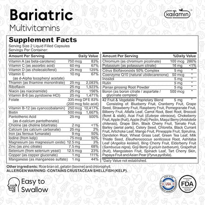 Bariatric Multivitamin with Iron for Post-Bariatric Surgery 42 Fruit 120 Capsules, 2 Month